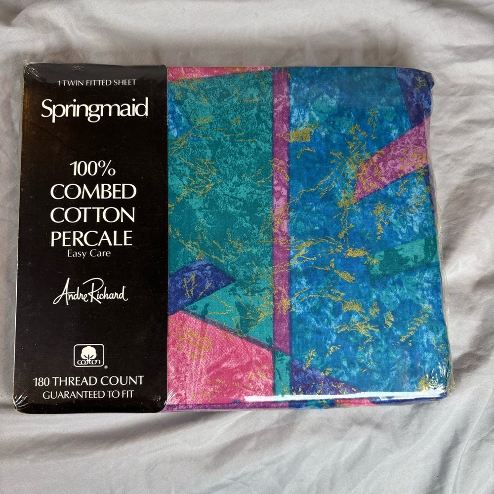 Vintage 90s Springmaid Jeweled Marble Twin Fitted Sheet Andre Richard